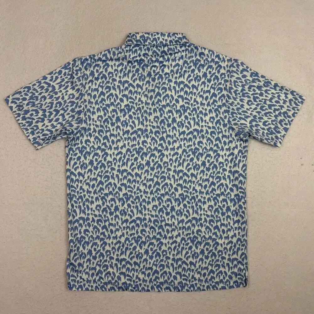 Bad Birdie Men’s L Golf Polo Shirt Blue & White Leopard Animal Print Performance